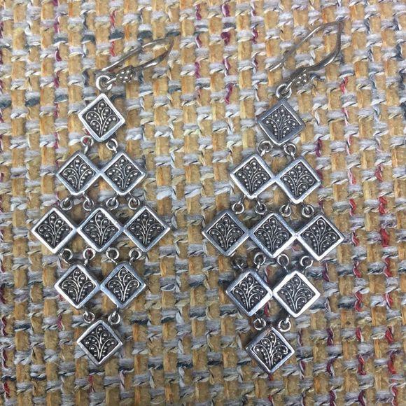 LOIS HILL Sterling Silver Oxidized Granulated Drop Dangle Chandelier Earrings - Picture 9 of 9